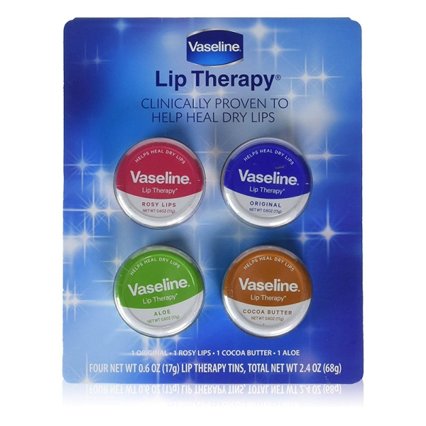 vaseline凡士林润唇膏滋润保湿唇膜唇霜芦荟玫瑰可可咖啡原味铁盒17g 4支