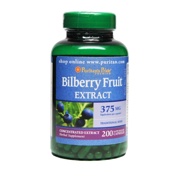Puritan's Pride Bilberry Fruit Extract 375 mg 200 Capsules dhxj