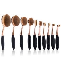 eNilecor 10 Pcs Oval Makeup Brush Set Soft Toothbrush Shaped Professional Foundation Contour Concealer Blending Blush Liquid Powder Cream Cosmetic Brushes Tools for Face and Eyes (Rose Gold Black)