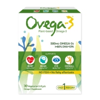 Ovega-3 Vegetarian/Vegan Omega-3, One Per Day, Dietary Supplement, Algal Oil, 500 mg Omegas, 135 mg EPA, 270 mg DHA, 30 Count