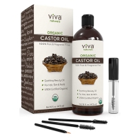 Viva Naturals Certified Organic Castor Oil (16 oz) – 100% Pure and Hexane Free + BONUS Mascara Kit Included, Perfect for Hair Care, Eyelashes and Brows 