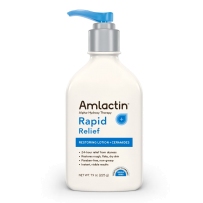 AmLactin Rapid Relief Restoring Lotion + Ceramides | 24-Hr Dry Skin Relief | Powerful Alpha-Hydroxy Therapy Gently Exfoliates | Lactic Acid (AHA) Restores Rough Flaky Dry Skin | Paraben-Free 7.9 oz.