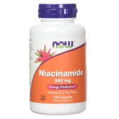 美国NOW Foods 诺奥 烟酸维生素B3胶囊500mg 100粒 口服烟酰胺去黄祛痘淡斑补水美白