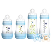 MAM 宽口奶瓶套装婴儿防胀气奶瓶防吐奶母婴用品不含BPA防气泡 0-6月使用型 蓝色款