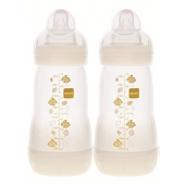 MAM抗菌奶瓶男女款无BPA 260ml 2个 可微波 防胀气 中流量0-6月 米色