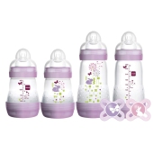 MAM 宽口奶瓶套装婴儿防胀气奶瓶防吐奶母婴用品不含BPA防气泡 0-6月使用型 紫色款