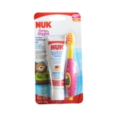 NUK 幼儿无氟可吞咽牙膏牙刷套装 天然混合浆果口味（12个月以上）粉色款