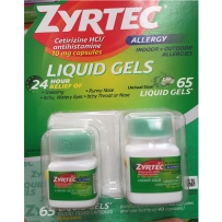 Zyrtec西替利嗪HCL10mg 65粒液体凝胶 抗过敏24小时缓释片