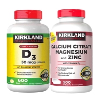 Kirkland 柯克兰 维生素D3软胶囊2000IU 600粒+柠檬酸钙片钙镁锌 维生素 500粒 组合装