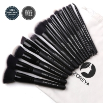 Z'oreya 黑色经典15支化妆刷套装全套纤维毛化妆刷子初学者美妆工具