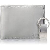 Calvin Klein 卡尔文克雷恩CK商务短款真皮钱包男两折钥匙扣钱夹皮夹 冷灰色 79740