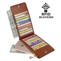 YALUXE女士RFID防盗刷信用卡钱包真皮卡包拉链钱包卡片包 棕色