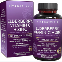 Viva Naturals 黑接骨木胶囊120粒 含维生素 C、D3、锌、和生姜5合1免疫力支持  呼吸系统健康