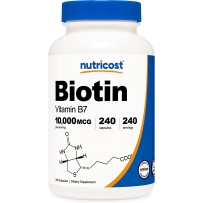 Nutricost 生物素（维生素 B7）10,000 mcg*240 粒胶囊 无麸质，非转基因 