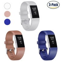 Fitbit Charge 2 硅胶表带菱形纹charge2心率健身智能手环新款手表带3个(无表盘）