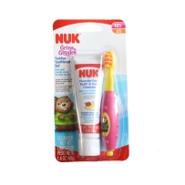 NUK 幼儿无氟可吞咽牙膏牙刷套装 天然混合浆果口味（12个月以上）粉色款
